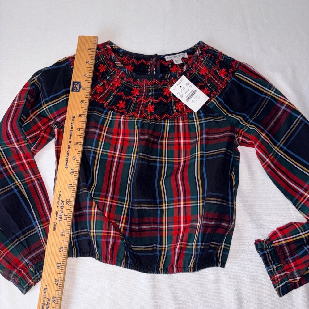 Crewcuts Girls Plaid Smocked Embroidered Top Long Sleeve Red Black Size M age 8 - Picture 9 of 9